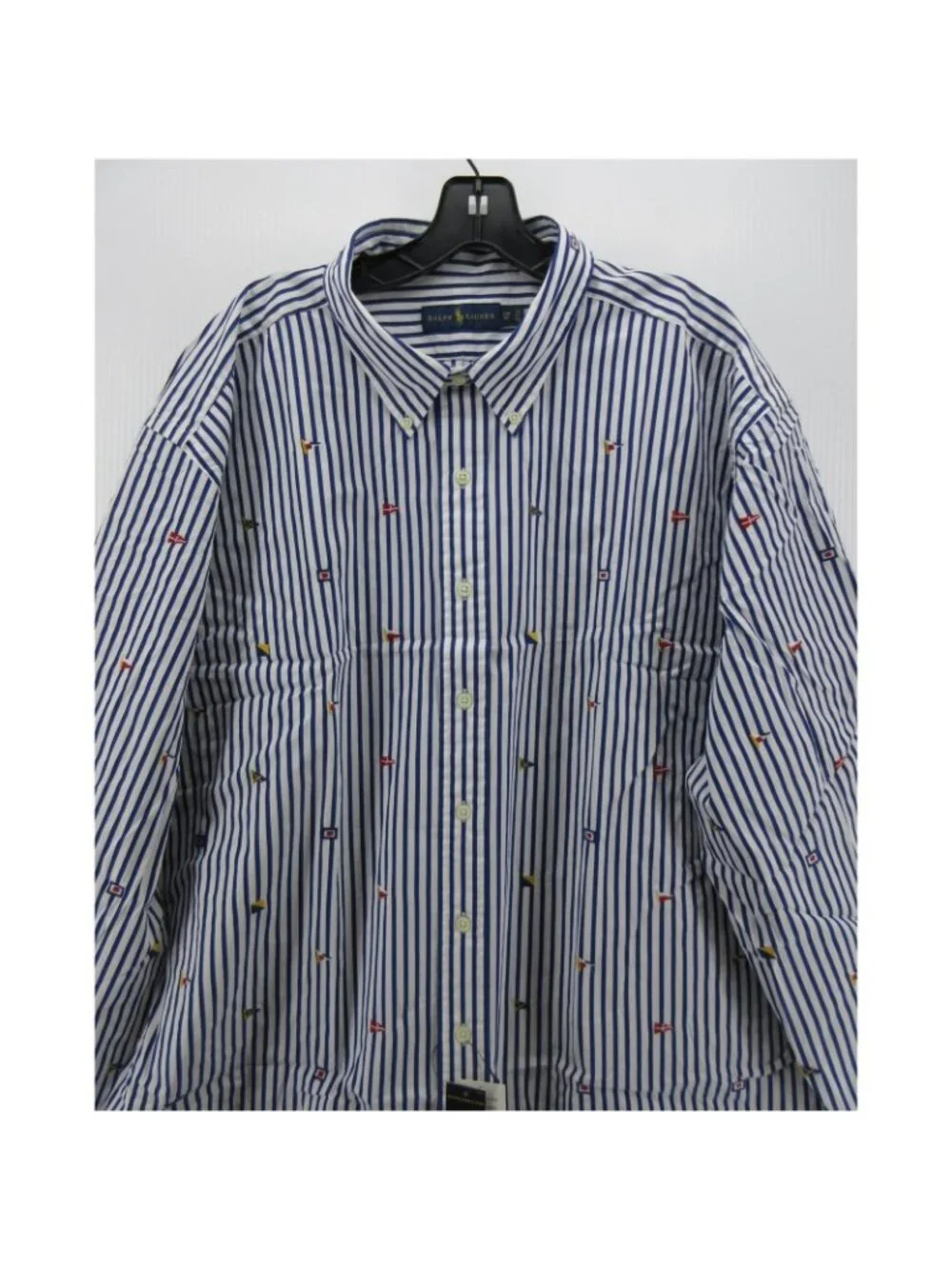 Ralph Lauren Shirt 3XB Big Button Down Nautical Flag AOP Striped Woven